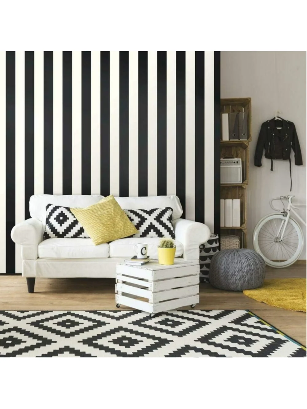 RoomMates RMK11082WP Black Awning Stripe Peel and Stick Wallpaper 20.5